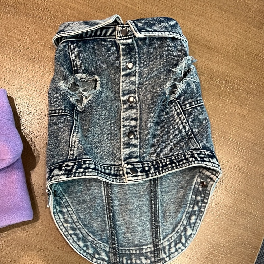 Denim Dog Jacket and Purple Dog hat - Picture 3 of 7